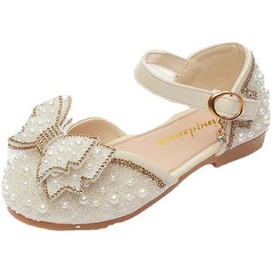 Girl Sandals Cute Bow Pearl -pailletten Kid Princess schoenen Flat Heels Children Dancing Maat 2136 240506