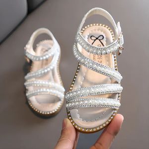 Girl Sandals Summer Fashion Kids Baby Girls Bling Rhinestone Princess Single Sandals For Little Big Girls Shoes 240415