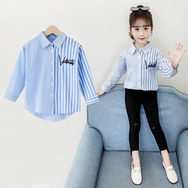 Chemise de fille à manches longues 2020 Nouvelle chemise à rayures pour enfants d'été Version coréenne de la petite fille étrangère sur la marée des vêtements supérieurs 646 Y2