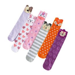 Chaussettes aux genoux pour filles de 3 à 12 ans, jambières de danse, ours mignon, Animal de dessin animé, princesse à Tube Long en coton