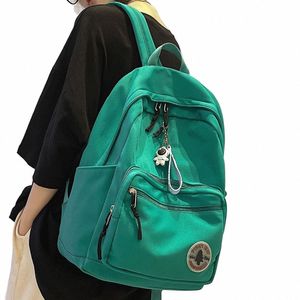 Fille Solid Color Fi School Bag College Student Femmes Sac à dos Trendy Voyage Lady Ordinateur portable Mignon Sac à dos Vert Nouveau Sac Femme b9oc #