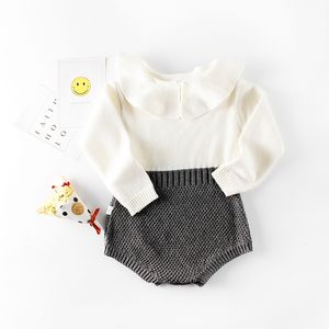 Meisje lente babykleding bodysuit gegolfde kraag mode gebreide trui infantil patchwork lange mouw baby geboren ju 407