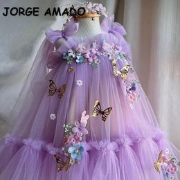 Robe d'été pour filles, avec nœud floral, sans manches, spectacle de danse, ailes de papillon, sangle violette, princesse E9275 240301