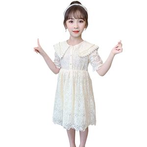 Fille Robe d'été Dentelle Fleur Enfant Perles Kid Style Mignon Costumes Enfants 6 8 10 12 14 210528