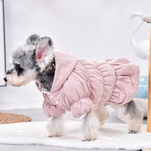 Girl Winter French Bulldog Terrier Dog Fancy Dress Pink Blue Cream Hoodie Jacket met Fur Warm Pet Suit Apparel Rok Cats Goods 240412