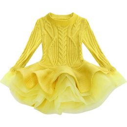 Fille hiver longue robe pull printemps automne côtelé tricoté fil TuTu jupe fête tenue décontracté enfants vêtements 2Y-7Y matériau doux