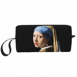 Fille avec une boucle d'oreille perle sac cosmétique femmes Vincent Van Gogh peinture toilette maquillage organisateur dame beauté stockage Dopp Kit I337 #