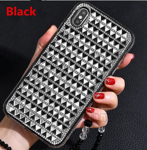 Fille femmes luxe plus récent étuis en diamant aveugle pour iPhone 12 11 Pro XR X XS Max 6S 7/8 Plus + couverture hybride de téléphone portable noir