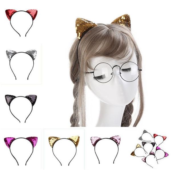 Chica XMAS diadema hecha a mano lentejuelas gato zorro orejas diademas tocado HEN party Cosplay traje diadema accesorio de halloween niño adulto lazo de pelo