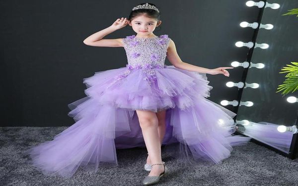 Girl039s robes 2021 Long Sending Kids Pageant Robes de soirée Appliques en dentelle Bouche de bal Fleur Fleurie pour les mariages First Communio6381973