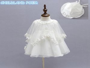 Girl039s robes bébé fille robe de baptême robe de baptême dentelle perle princesse 1 an fête d'anniversaire mariage avec chapeau 3 pièces ensemble 3329460