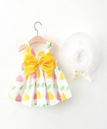 Girl039s Robes Infant Girl Robe Tenues Été Enfants Bébé Sling Big Bow Tutu Princesse Sans Manches Feuille Imprimer Avec Mignon SunhatG3806367