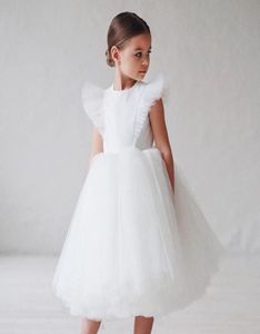 Girl039S -jurken Ins Boho kind meisjes witte bruidsmeisje jurk voor kinderen flutter mouw mesh tule prinses bloem kleding widin6895441