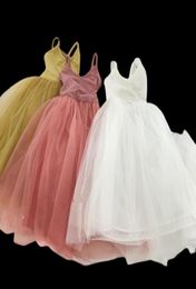 Girl039s jurken Sweet Girls Summer Sling Vest Jurk voor kinderen kinderen gele tule prinses gebreide katoenen patch gaze kleding9939018