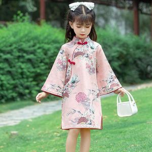 Girls 2023 Herfst Winter Lange mouwen Cheongsam voor kinderen Kinderkinderen Chinese stijl Princess Jurk Tang Suit Hanfu-kleding L2405