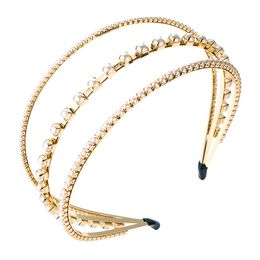 Girls Accessoires Meerlagige diamant Pearl -hoofdbanden Handgemaakte Zirkon Rhinestone Crystal Hair Hoop 2455