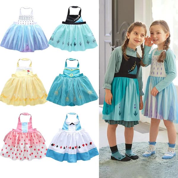 Vestido de delantales de niñas Pinturas para bebés Cubiertas de niños Impermeables para comer baberos Diseño de princesas Delantero colorido S M L 240403