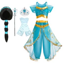 Chicas princesa árabe disfraz de jazmín para niños carnaval lámpara aladdin fantasía atuendo de fiesta de fiesta de cumpleaños 2 paquetes 240413