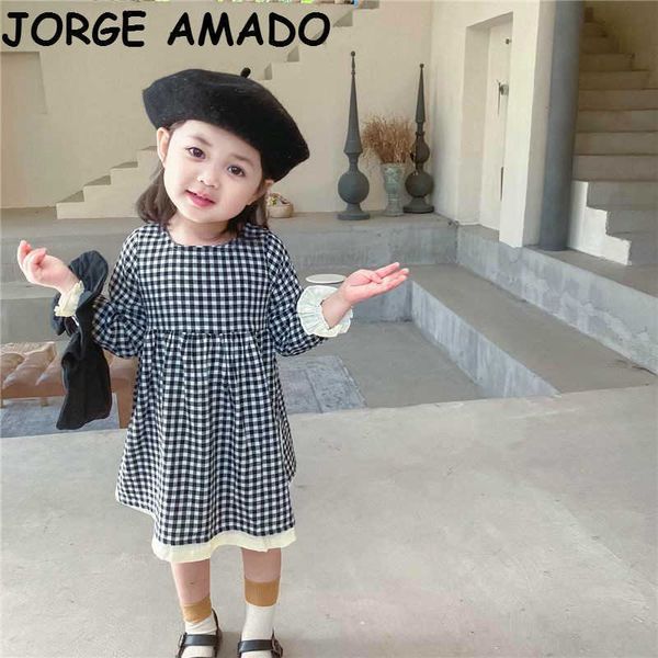 Niñas Ropa de otoño Estilo coreano Moda Plaid Vestido de manga larga Ropa de niña E20025 210610