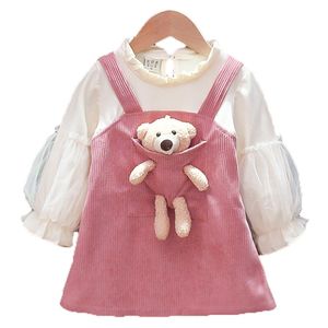 Vestidos de otoño para niñas, ropa para niños, vestido de princesa de pana nuevo de invierno, 2 piezas para niños, ropa para niñas
