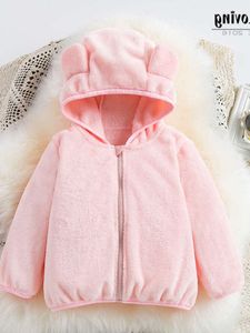 Girls 'herfst/winter hoodie jas roze schattige kleine beren oren dubbelzijdig flanel winter warme kindertop