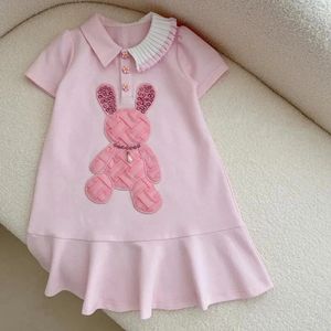 Filles bébé robe vêtements d'été nouveaux enfants rose col polo robe de princesse version coréenne décontracté robe de lapin 240402