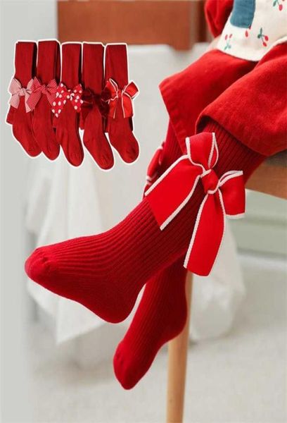 Medias rojas para niñas con lazo de algodón medias de retales para niños para primavera pantimedias para niños niñas 2110213769630