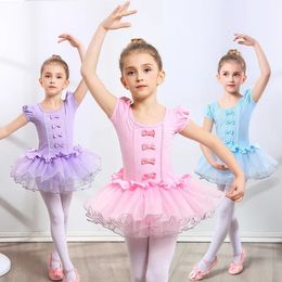 Filles Ballet Dance tutu robe enfants enfants courts / longues manches tulle bowknot gymnastique juge de juge de juge de jute de ballet de piste de noyau porteur 240510