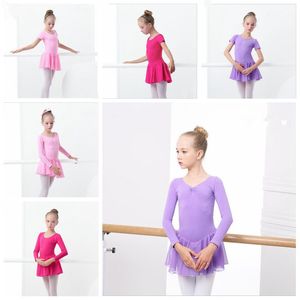 Filles Ballet Robe Gymnastique Justaucorps À Manches Longues Ballet Vêtements Dos Nu Arc Danse Porter Bouton Barboteuse TUTU Princesse Dancewear DYP411