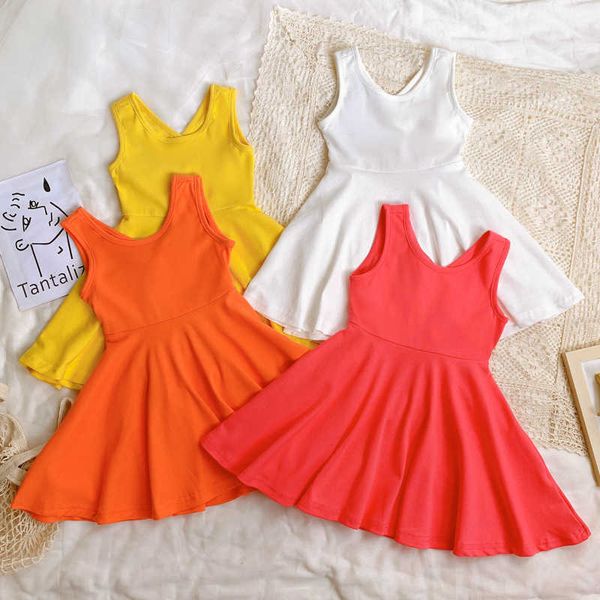 Niñas Ballet Princesa Vestidos Verano Rosa Naranja Blanco Amarillo 4 colores Vestido sin mangas 3-7 años Niños lindos Ropa sin espalda Q0716