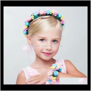 Guirnalda de bandas para niñas con anillo de mano, conjuntos de 2 uds., diademas florales para niños, tocado para niños, tocado al por menor, accesorios Gxlqx Ki35E