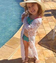 Girls Beach Dress 2021 Peuter Kids Baby Floral Lace Sunscreen Bikini Cover Up zwemkleding Outterwear Sarongs4662857