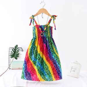 Meisjes strand jurken zomer sling floral bohemian beach prinses jurk met ketting cadeau voor meisjes 2-12 jaar kinderen jurken Q0716