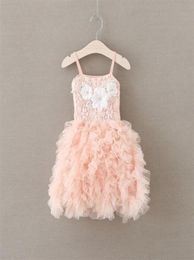 Girls Beade Flowres Fiest Destino Girl Lace Sospecher Tired Tulle Tutu Dresses Kids Pink Princess Clothing A9360204D3132707