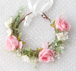 Girls Big Rose Flower Crown Made Kid Kids Simulation Rural Flowers Princess Garlands Femmes Bandage de plage A34316583198