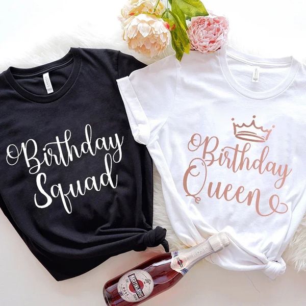 Girls Birthday Queen T-shirt Friends Squad Party Tops Short Sleeve Tees Tshirt surdimensionné pour femmes Vêtements 240403