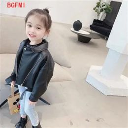 Filles Black Aboul en cuir Jacket Baby Fall Kids Childrens Purple Pu Zipper Matel Boys Motorcycle Vêtements Corée Fall Hiver 240304