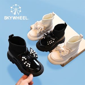 Meisjes bootie kinderen herfst laarzen met schacht panel casual jurk slip-on mode warme winter schoenen peuter voor kinderen 211227