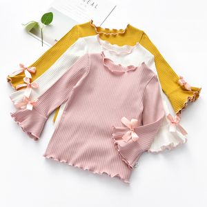Meisjes Bottom Shirt 2020 Hang Stripe Lente Outfit Nieuwe Koreaanse versie Pure Kleur Katoenen Oorrand Shirt Kinderen Lange Mouw T-shirt
