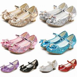 Filles Bow princesse chaussures enfants tout-petits sandales talons hauts en cuir robe de soirée de mariage chaussure avec paillettes supérieures enfants danse performance sandale k8r8 #