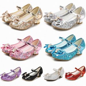 Niñas arco princesa zapatos niños niños sandalias tacones altos vestido de fiesta de boda de cuero zapato con lentejuelas superior niños danza rendimiento sandalia 90ja #