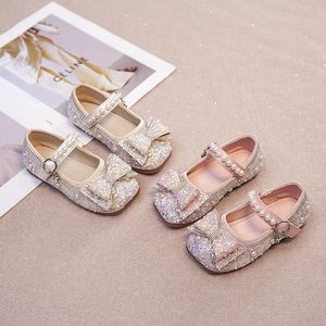 Girls Bow Princess Shoes Kids Toddlers Sandales Mariage de mariage Robe de fête Spring Automne Soft Sole Water Diamond Leather Enfants Performance Dance Performance Chaussures 98fz #