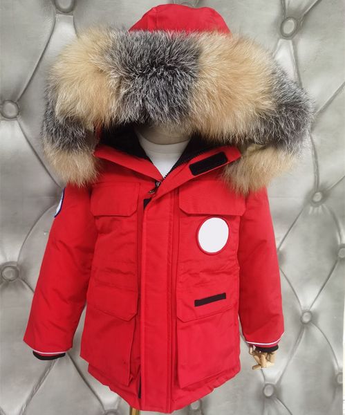 Filles garçons expédition de mode de luxe coupe-vent mode manteaux en duvet d'oie argent fourrure de renard à capuche Puffer Down manteau designer vêtements chauds d'hiver pour enfants