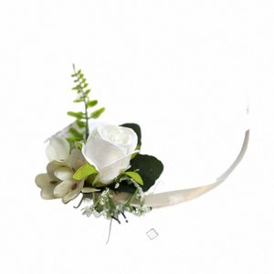Meisjes bruidsmeisje pols corsage kunstmatige roos ribbelband stof hand frs bruiloft prom party aanbod