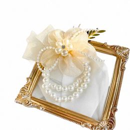 Filles demoiselle d'honneur poignet corsage nuptiale bal de promo boutnière satin rose perle bracelet tissu main frs accessoires de mariage g2pk #