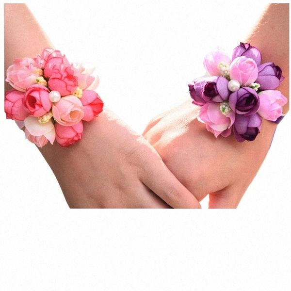 Girls Bridesmaid Cororsages Silk fr poignet Bracelet Bracelet Mariage Banquet de danse Banquet Party Acturaux P6RP #