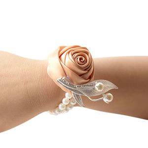 Satin Rose Wrist Flowers for Bridesmaid Wedding Party, Artificial Boutonniere Hand Flowers for Wedding Supplies and Accessories