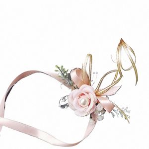 Girls Bridesmaid poignet FRS Handmade Wedding Prom Party Boutniere Rose Bracelet Fabric Hand FRS ACTORES DE MARIAGE D002 #