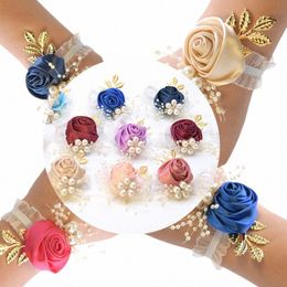 Girls Bridesmaid Werist FRS Wedding Prom Party Boutniere Satin Rose Bracelet Fabric FRS FRS MARDING Supply Acturations F21V #