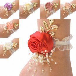 Girls Bridesmaid Werist FRS Wedding Prom Party Boutniere Satin Rose Bracelet Fabric FRS FRS MARDIAD PLUS